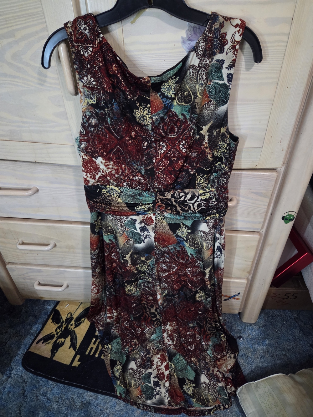 NorthStyle Sleeveless Midi Dress in Red, Green, Black and Cream Pattern